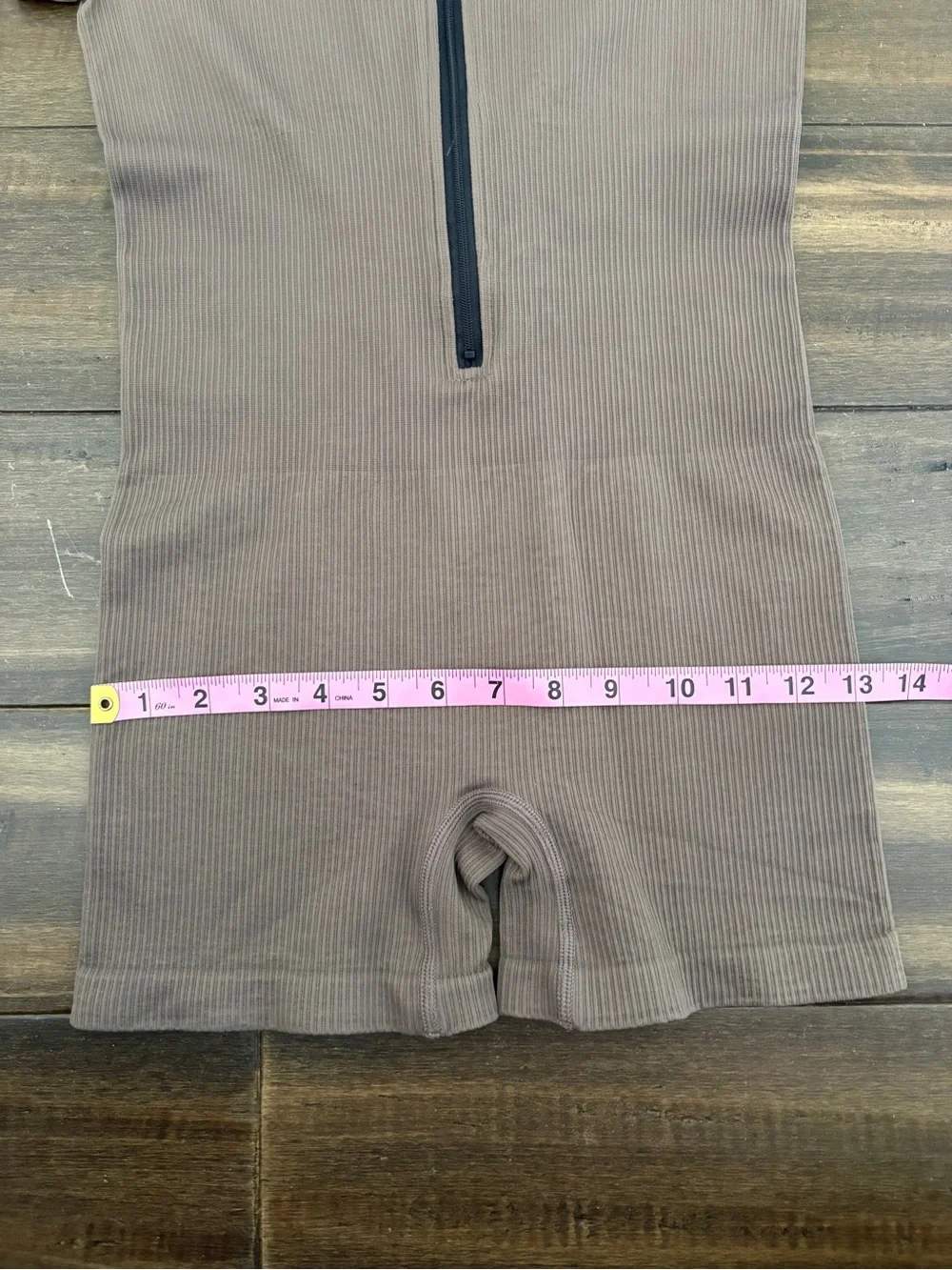 NWOT OQQ Sz S Brown/Taupe Ribbed Short Sleeve Zip-Front Romper Work Out Athletic